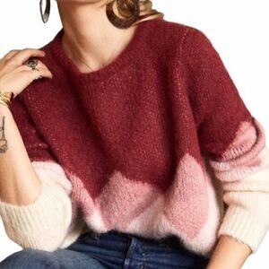Sezane Leopold Pink Argyle Mohair Sweater XS